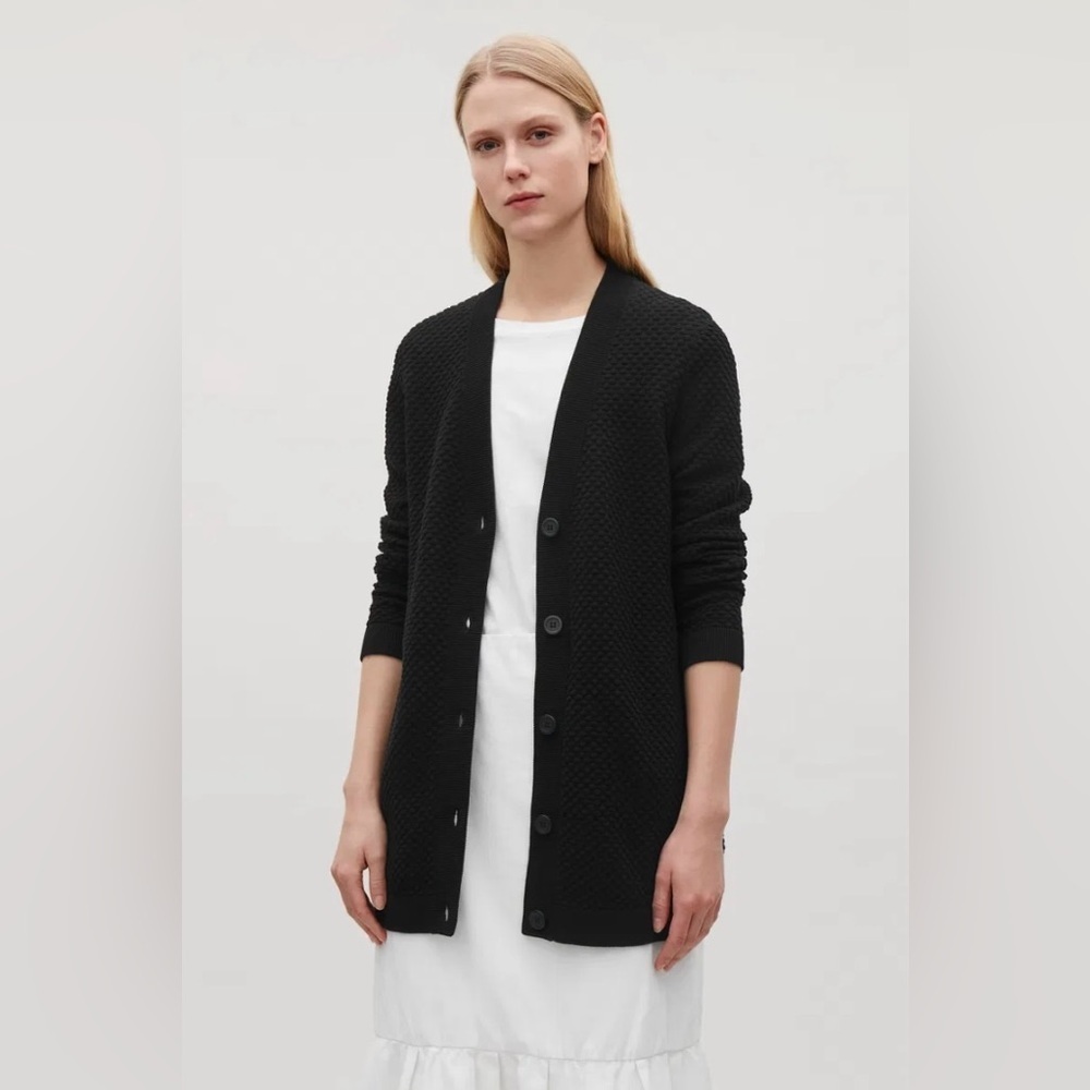 COS Women's Long Textured Cotton Cardigan - Black, X-Small - Picture 8 of 9